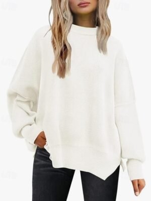 Casual Regular Solid Crew Neck Long Sleeve Sweater - Image 8