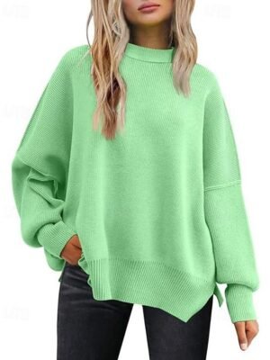 Casual Regular Solid Crew Neck Long Sleeve Sweater - Image 9