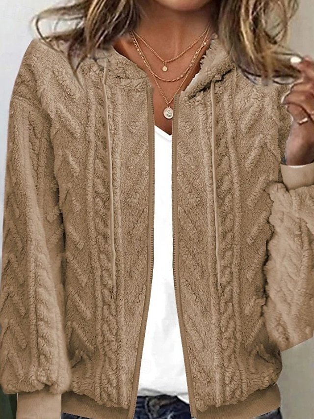 Casual Regular Solid Hooded Long Sleeve Chunky Cardigan - Image 1