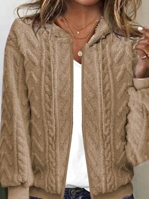 Casual Regular Solid Hooded Long Sleeve Knit Cardigan - Image 1