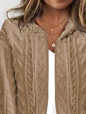 Casual Regular Solid Hooded Long Sleeve Chunky Cardigan - Image 2