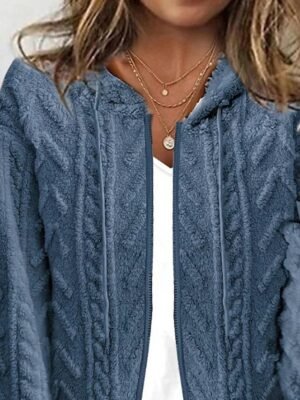 Casual Regular Solid Hooded Long Sleeve Knit Cardigan - Image 2
