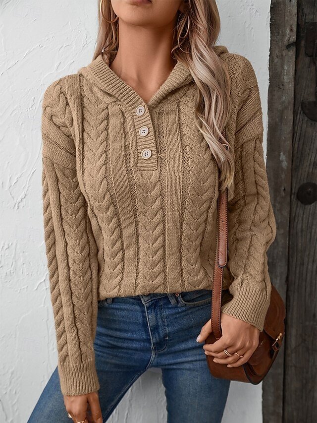 Casual Regular Solid Hooded Long Sleeve Sweater - Image 2