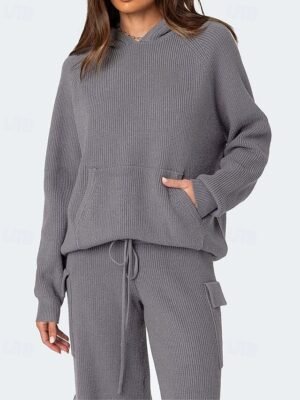 Casual Regular Solid Hooded Long Sleeve Pullover Jumper - Image 2