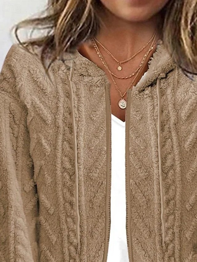 Casual Regular Solid Hooded Long Sleeve Knit Cardigan - Image 2