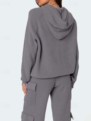 Casual Regular Solid Hooded Long Sleeve Pullover Jumper - Image 3