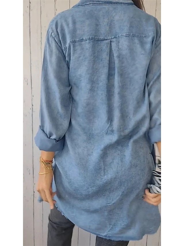 Casual Regular Solid Long Sleeve Long Denim Jacket - Image 2