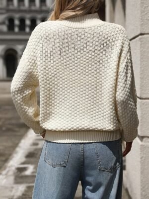 Casual Regular Solid Mock Neck Textured Long Sleeve Top - Image 2