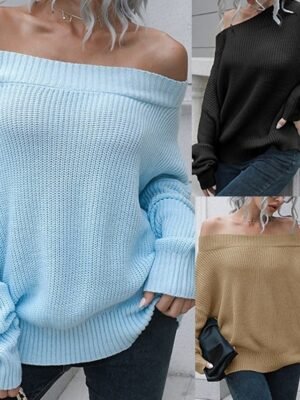 Casual Regular Solid Off Shoulder Long Sleeve Knit Top - Image 1
