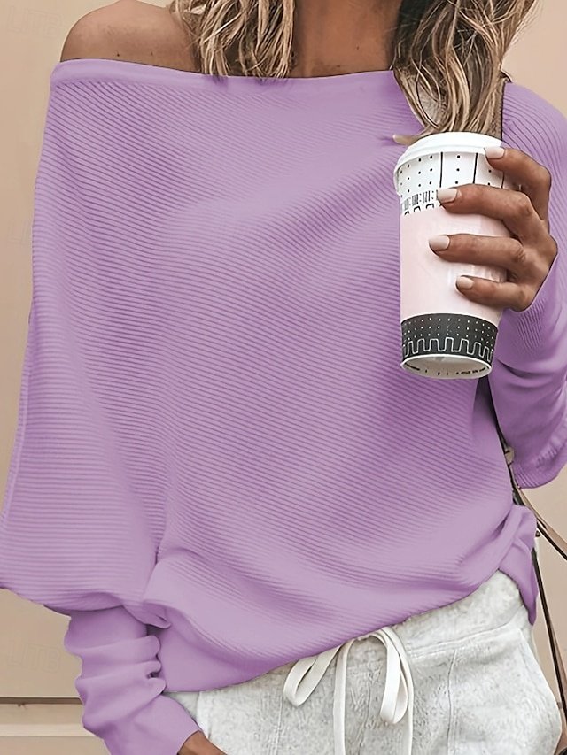 Casual Regular Solid Off Shoulder Long Sleeve Knitted Top - Image 1