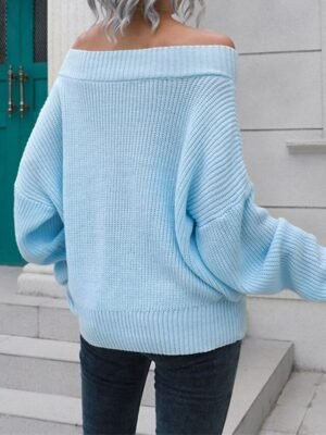 Casual Regular Solid Off Shoulder Long Sleeve Knit Top - Image 4