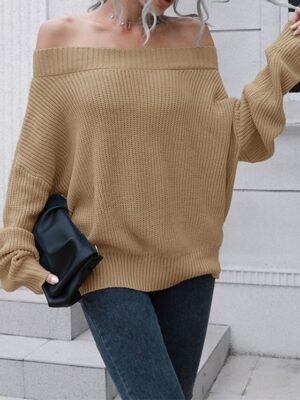 Casual Regular Solid Off Shoulder Long Sleeve Knit Top - Image 5