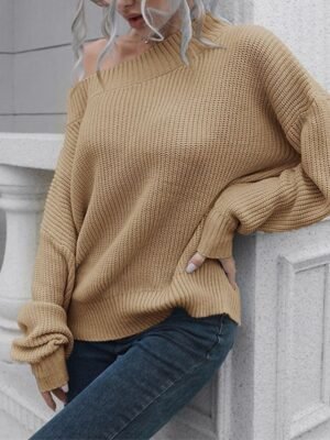 Casual Regular Solid Off Shoulder Long Sleeve Knit Top - Image 6