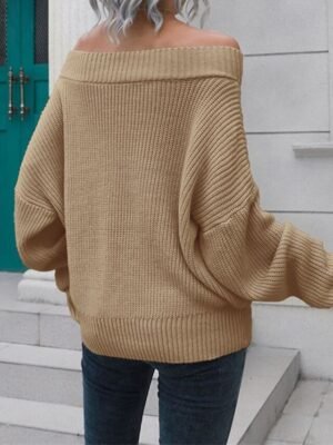 Casual Regular Solid Off Shoulder Long Sleeve Knit Top - Image 7