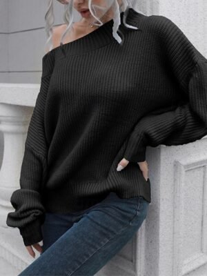 Casual Regular Solid Off Shoulder Long Sleeve Knit Top - Image 8