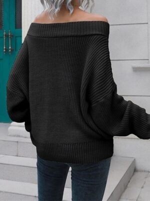 Casual Regular Solid Off Shoulder Long Sleeve Knit Top - Image 9