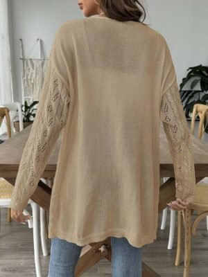 Casual Regular Solid Ribbed Open Front Long Sleeve Cardigan Coat - Image 6