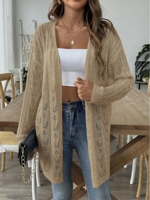 Casual Regular Solid Ribbed Open Front Long Sleeve Cardigan Coat - Image 7