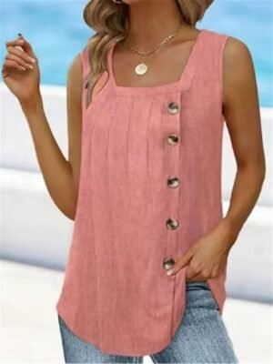 Casual Regular Solid Round Neck Sleeveless Asymmetrical Tank Top - Image 5