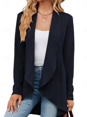 Casual Regular Solid Shirt Collar Long Sleeve Sweater Cardigan - Image 12