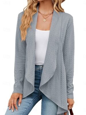 Casual Regular Solid Shirt Collar Long Sleeve Sweater Cardigan - Image 7