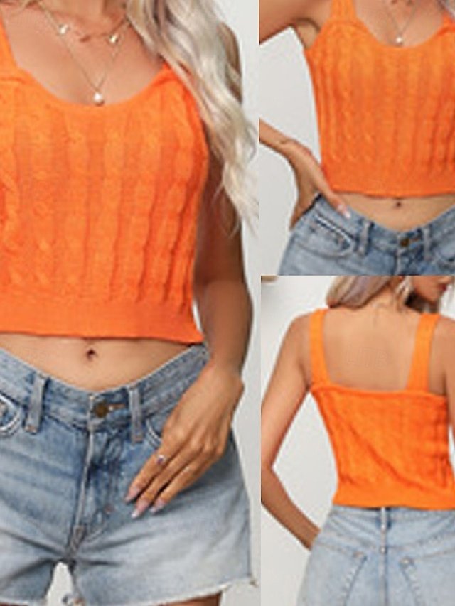 Casual Regular Solid Strap Sleeveless Crop Top - Image 2