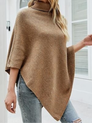 Casual Regular Solid Turtleneck Half Sleeve Sweater - Image 3