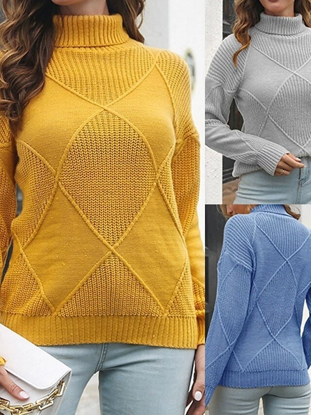 Casual Regular Solid Turtleneck Long Sleeve Knit Top - Image 1