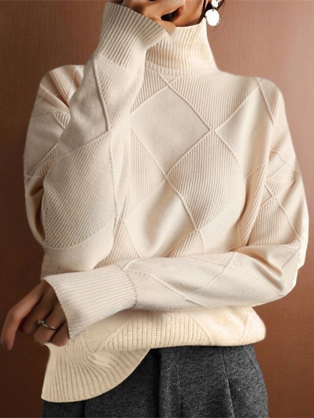 Casual Regular Solid Turtleneck Long Sleeve Regular Knit Top - Image 1
