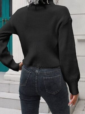 Casual Regular Solid Turtleneck Long Sleeve Crop Top - Image 10