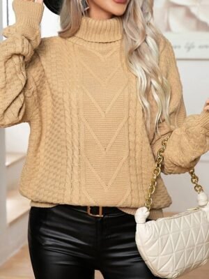 Casual Regular Solid Turtleneck Long Sleeve Regular Top - Image 2