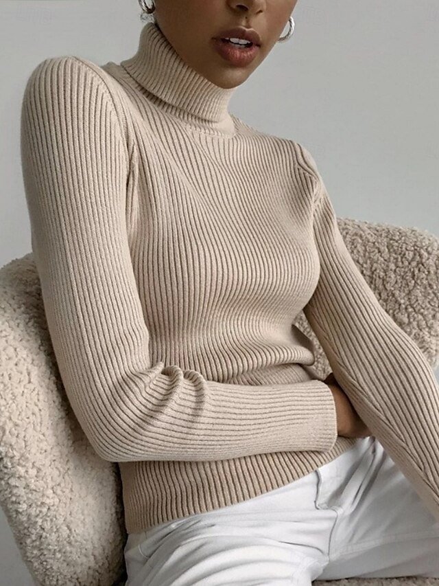 Casual Regular Solid Turtleneck Long Sleeve Regular Top - Image 2