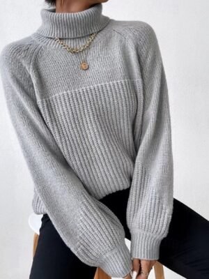 Casual Regular Solid Turtleneck Long Sleeve Regular Top - Image 2