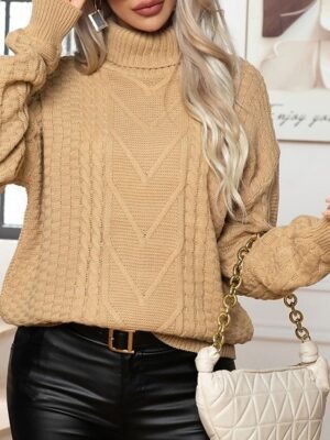Casual Regular Solid Turtleneck Long Sleeve Regular Top - Image 3