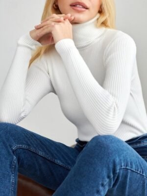 Casual Regular Solid Turtleneck Long Sleeve Regular Top - Image 3