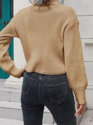 Casual Regular Solid Turtleneck Long Sleeve Crop Top - Image 7