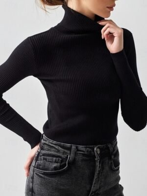 Casual Regular Solid Turtleneck Long Sleeve Regular Top - Image 8