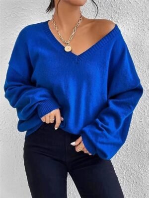 Casual Regular Solid V Neck Long Sleeve Regular Top - Image 1