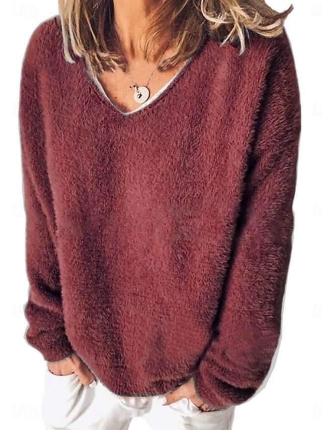 Casual Regular Solid V Neck Long Sleeve Regular Top - Image 1