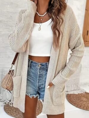 Casual Regular Solid V Neck Long Sleeve Cardigan - Image 1