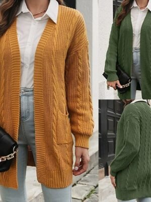 Casual Regular Solid V Neck Long Sleeve Chunky Cardigan - Image 1