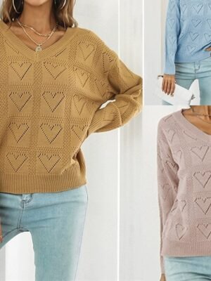 Casual Regular Solid V Neck Long Sleeve Regular Top - Image 1