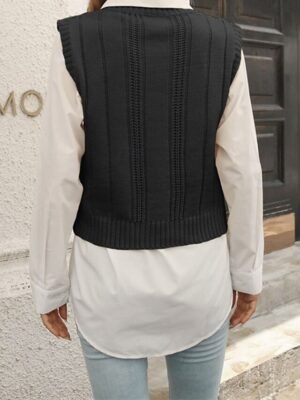 Casual Regular Solid V Neck Long Sleeve Sweater Vest - Image 10