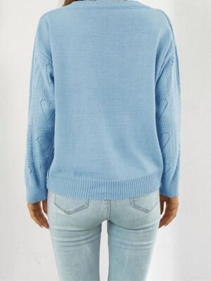 Casual Regular Solid V Neck Long Sleeve Knit Top - Image 10