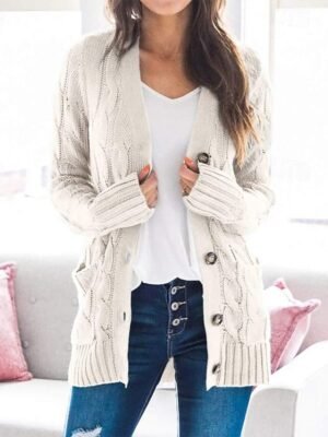 Casual Regular Solid V Neck Long Sleeve Knit Cardigan - Image 2