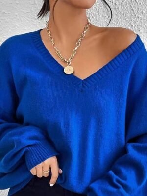 Casual Regular Solid V Neck Long Sleeve Regular Top - Image 2