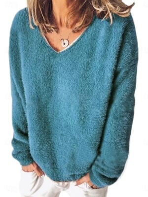 Casual Regular Solid V Neck Long Sleeve Regular Top - Image 2