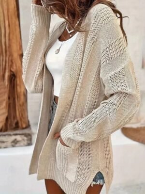 Casual Regular Solid V Neck Long Sleeve Cardigan - Image 3