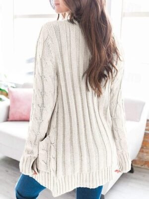 Casual Regular Solid V Neck Long Sleeve Knit Cardigan - Image 3