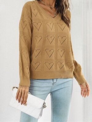 Casual Regular Solid V Neck Long Sleeve Regular Top - Image 3
